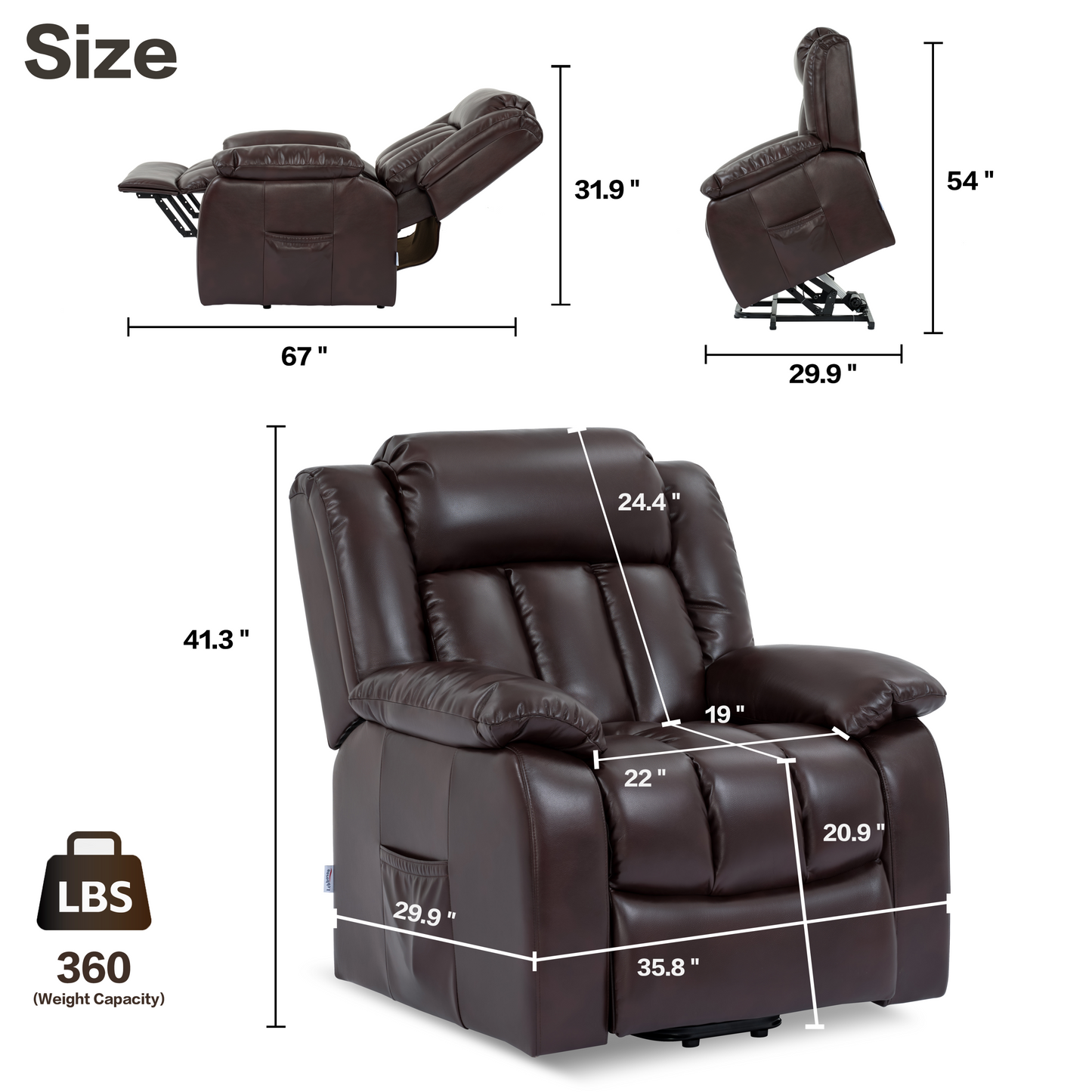 Sophia (Red/Brown) Faux Leather lift chair recliner