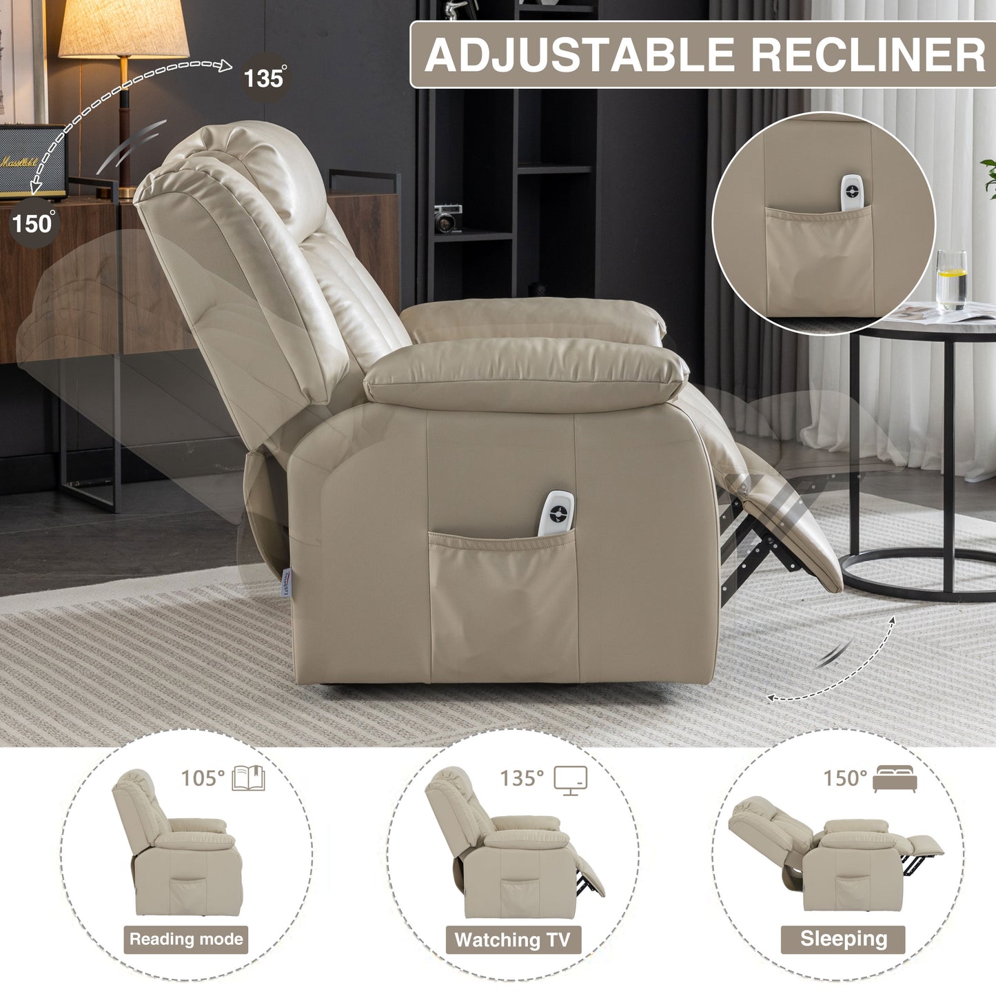 Sophia (Beige) Faux Leather lift chair recliner