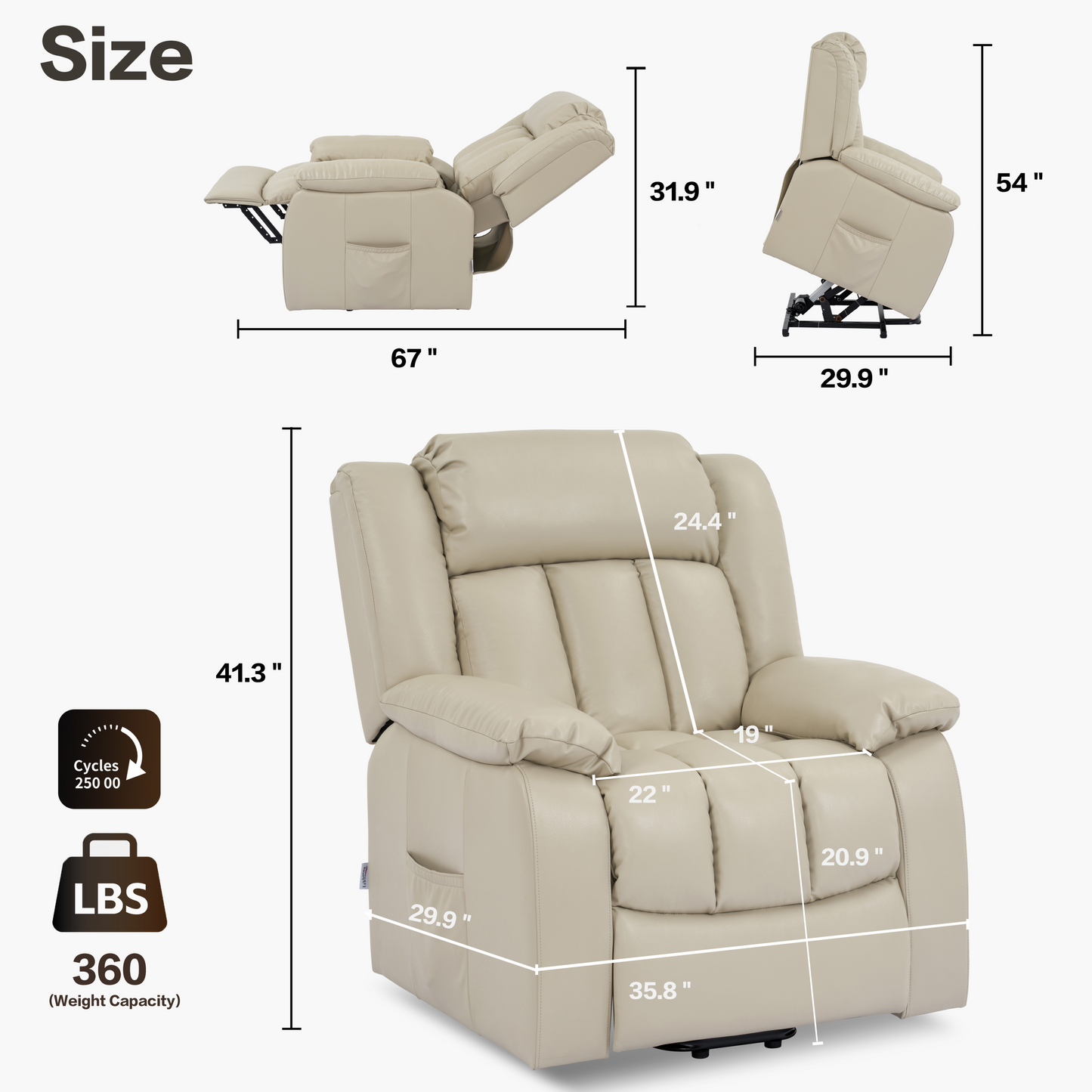 Sophia (Beige) Faux Leather lift chair recliner