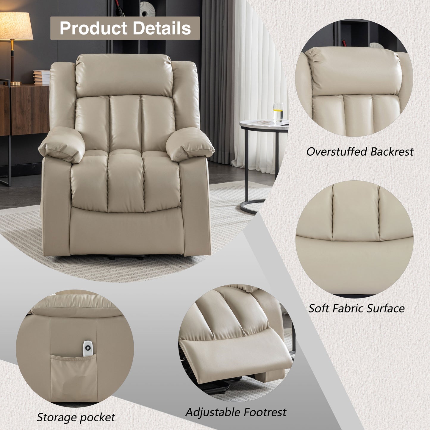 Sophia (Beige) Faux Leather lift chair recliner
