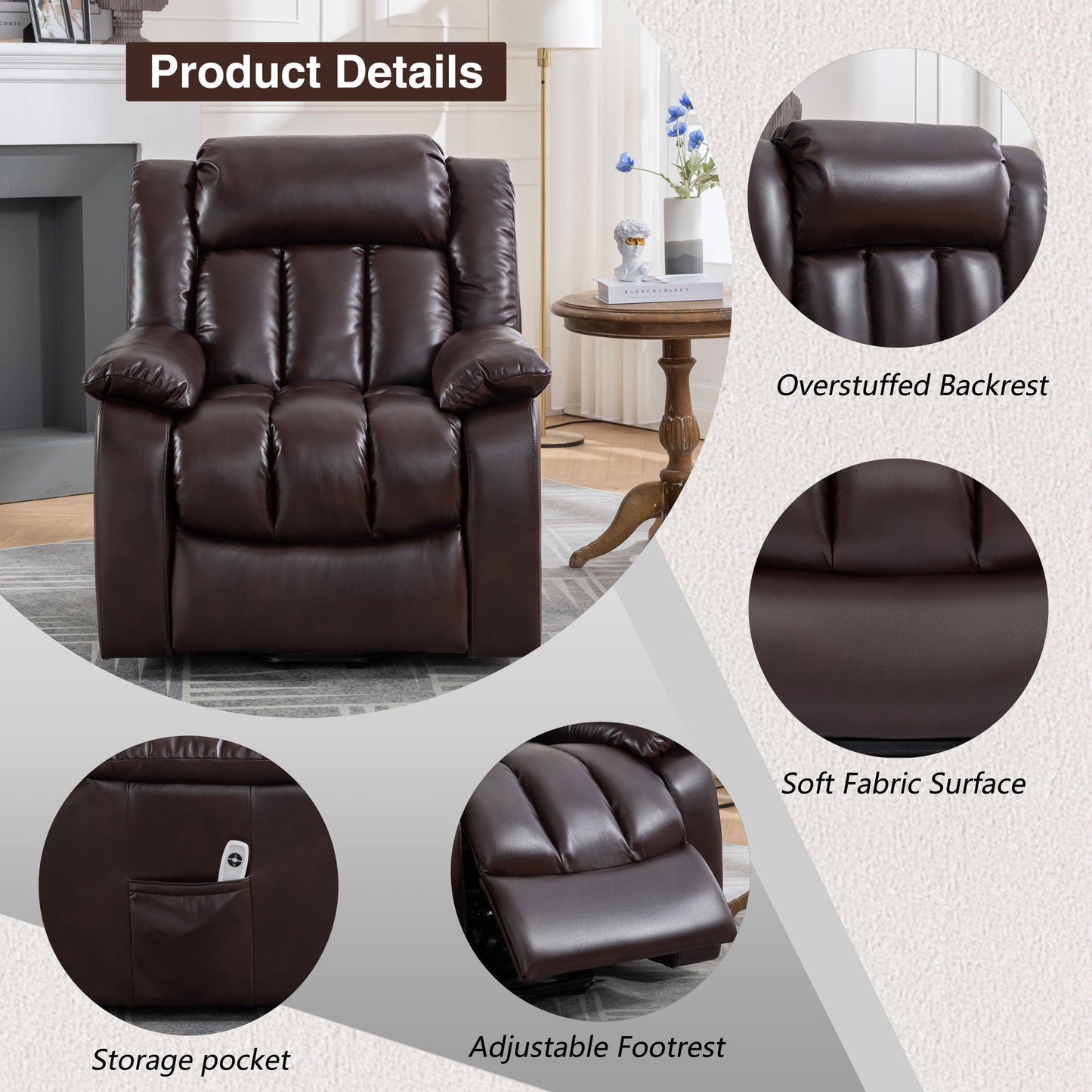 Sophia (Red/Brown) Faux Leather lift chair recliner